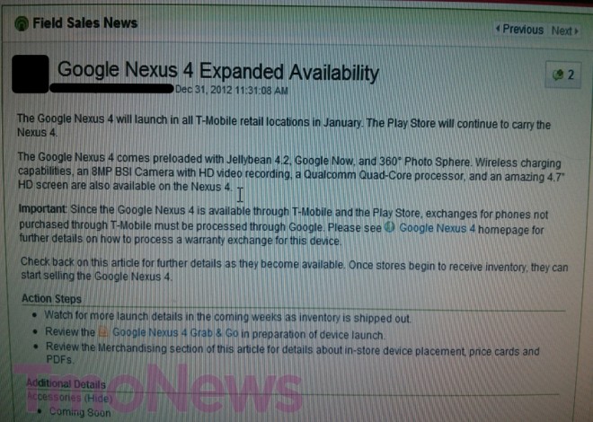 T-Mobile Expanding Retail Store Availablitly of the Nexus 4 This Month